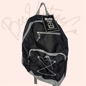 NWT Moda West Black Backpack with Bungee Cord &‎ Mesh Pockets - New